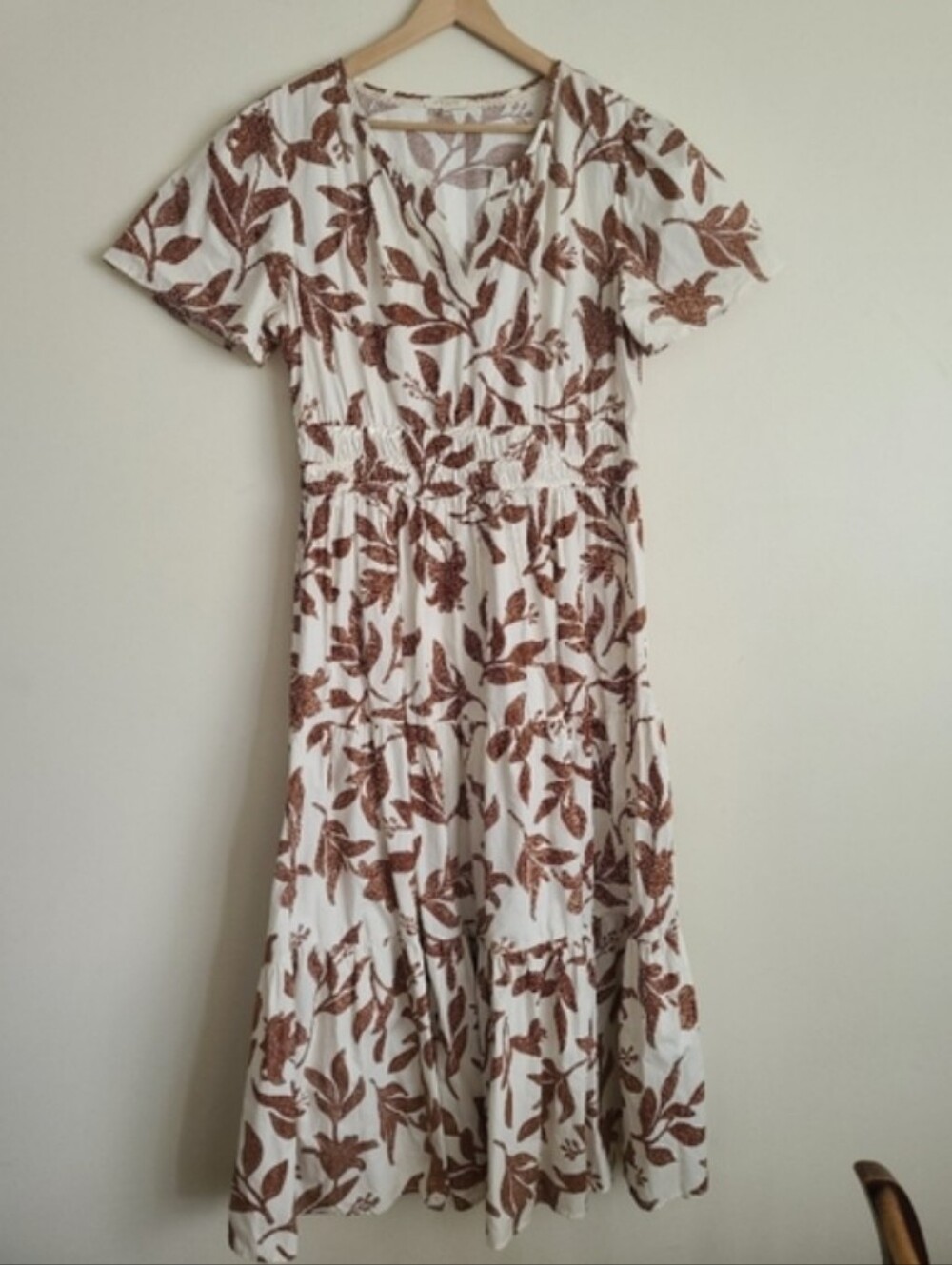 Kate & Sam Brown Floral Tiered Midi Dress Boho Cottagecore Size Large